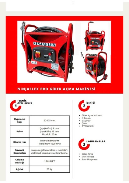 Ninja Flex Tıkanıklık Açma ve Boru Temizleme Makinesi