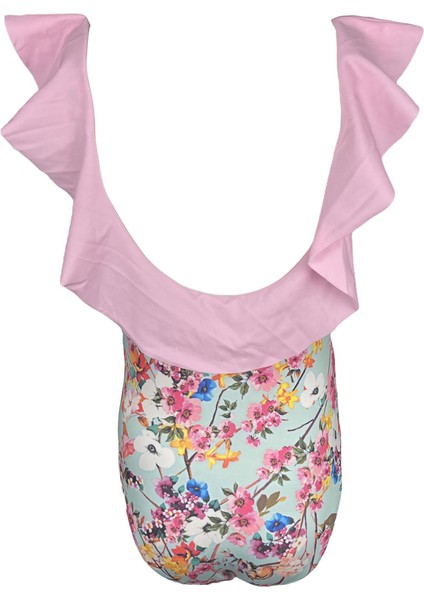 Çiçek Desenli Fırfırlı Fiyonk Detaylı 50UV Kız Çocuk Mayo fiyatları