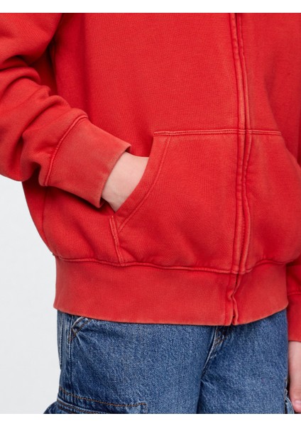 Erkek Çocuk Kırmızı Fermuarlı Kapüşonlu Sweatshirt modelleri