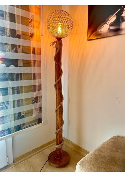 Ağaç Lambader Otantik 150 cm Ahşap Lambader Abajur Kütük Köşe Aydınlatma