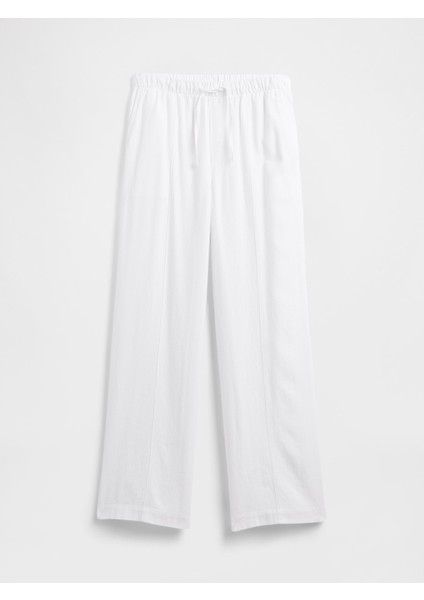 Kadın Beyaz Mid Rise Keten Karışımlı Pull-On Wide-Leg Pantolon fiyatları