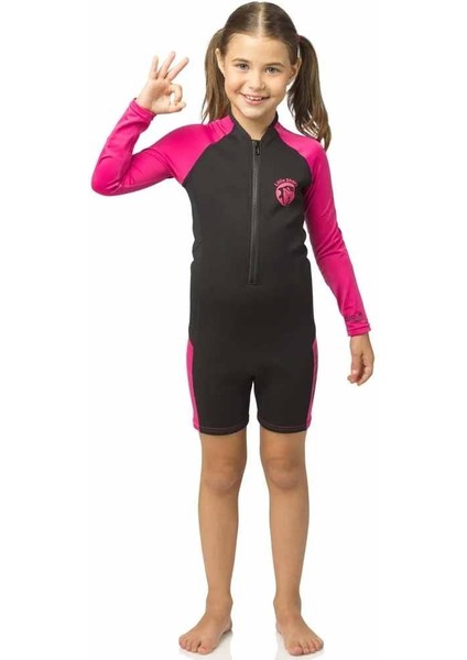 Little Shark Junior Shorty Ls Dalış Elbisesi Black / Pınk-2mm - 5/6 Yaş