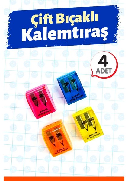 4 Adet Kalemtıraş Çiftli Kapaklı -T1414