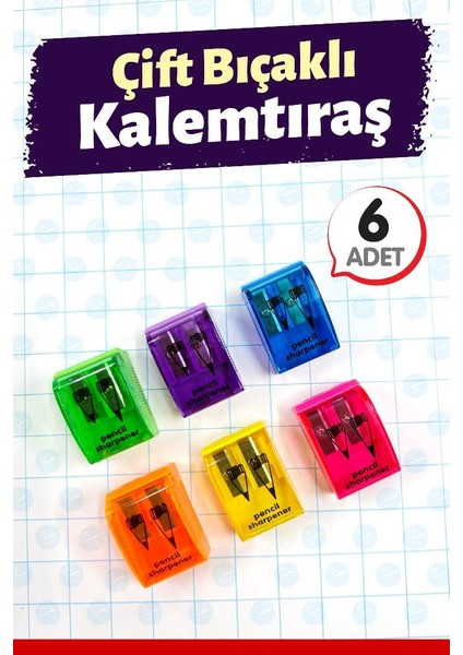 6 Adet Kalemtıraş Çiftli Kapaklı -T1415