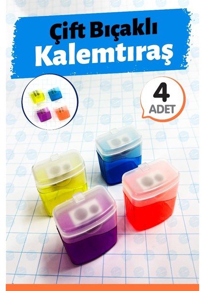 4 Adet Kalemtıraş Çift Bıçaklı Kapaklı -T1416 fiyatları
