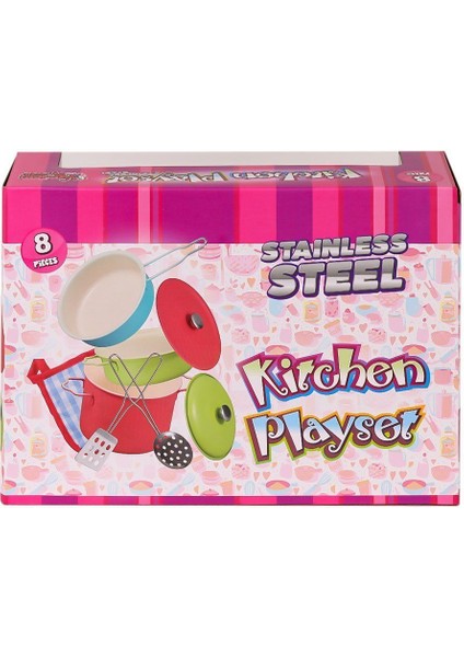 1818-7A Emaye Tencere 8 Parça Pembe -Vardem Oyuncak