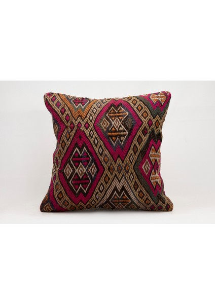 El Yapımı Kilimden Yapılmış Vintage Kırlent Kılıfı, Yün, 50X50 cm