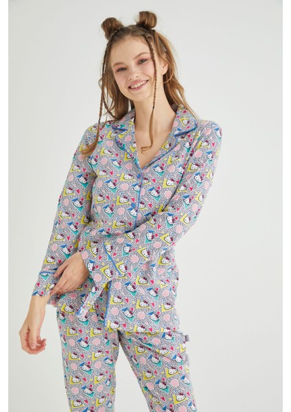 Lisanslı Düğmeli Uzun Kol Pijama Takım Roz-56 fiyatları