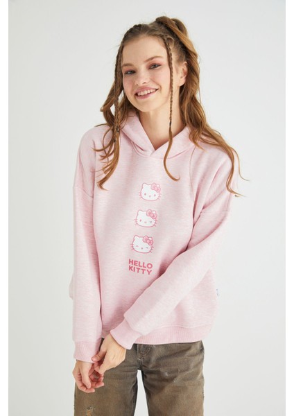Lisanslı Baskılı Kapüşonlu Pembe Sweatshirt