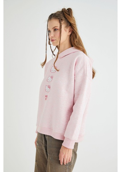 Lisanslı Baskılı Kapüşonlu Pembe Sweatshirt fırsatları