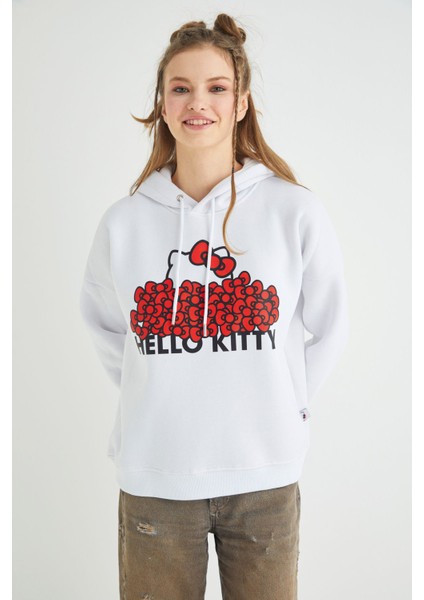 Lisanslı Baskılı Kapüşonlu Kalın Sweatshirt