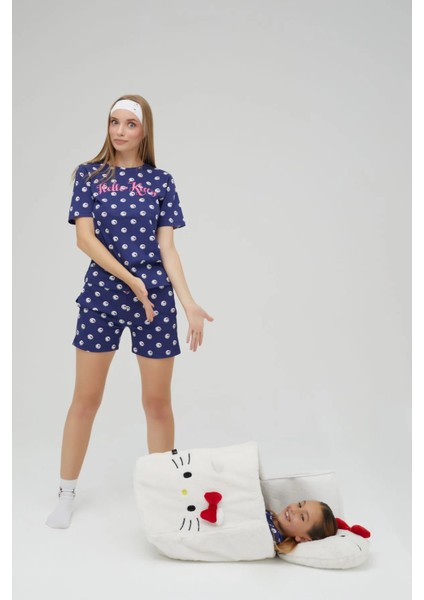 Lisanslı Kısa Kollu Şortlu Lacivert Pijama Takımı