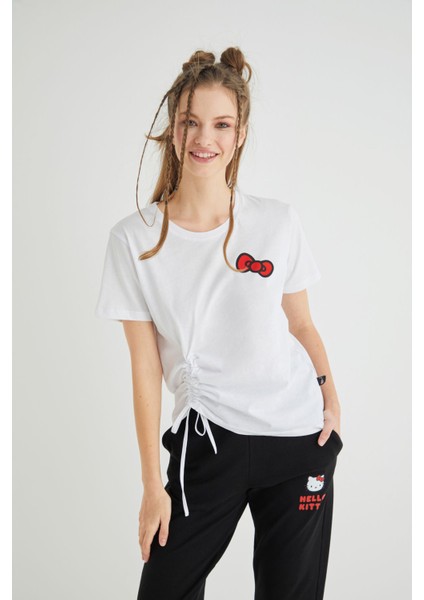 Lisanslı Baskılı Beyaz Tişört Regular Fit