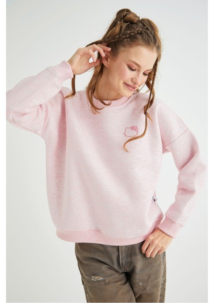 Lisanslı Baskılı Kalın Pembe Sweatshirt modelleri