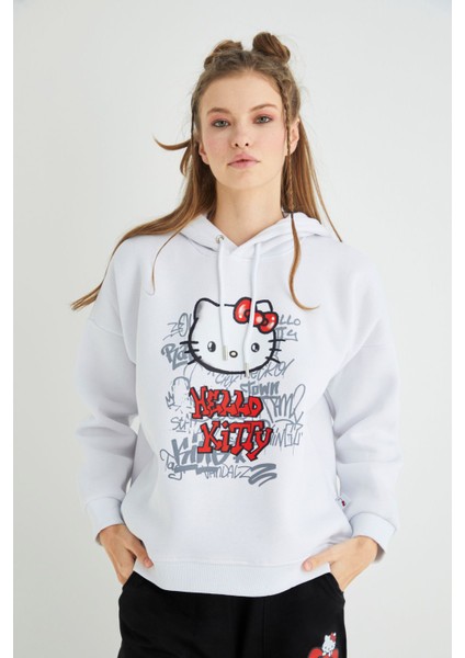 Lisanslı Baskılı Kapüşonlu Kalın Sweatshirt