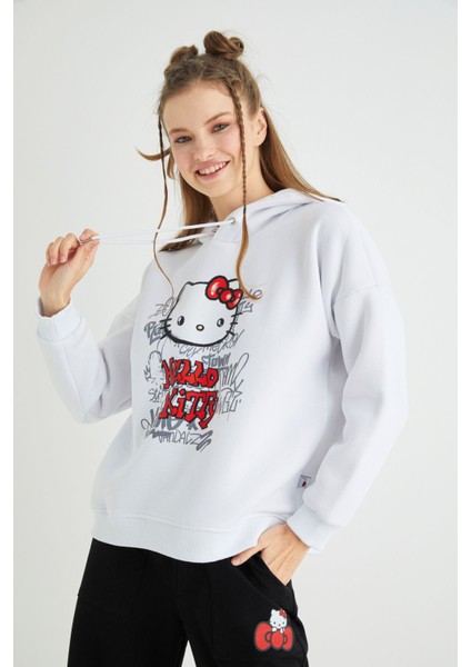 Lisanslı Baskılı Kapüşonlu Kalın Sweatshirt modelleri