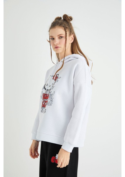 Lisanslı Baskılı Kapüşonlu Kalın Sweatshirt indirimleri