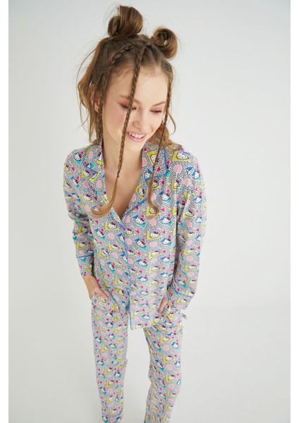 Lisanslı Düğmeli Uzun Kol Pijama Takım Roz-56 indirimleri