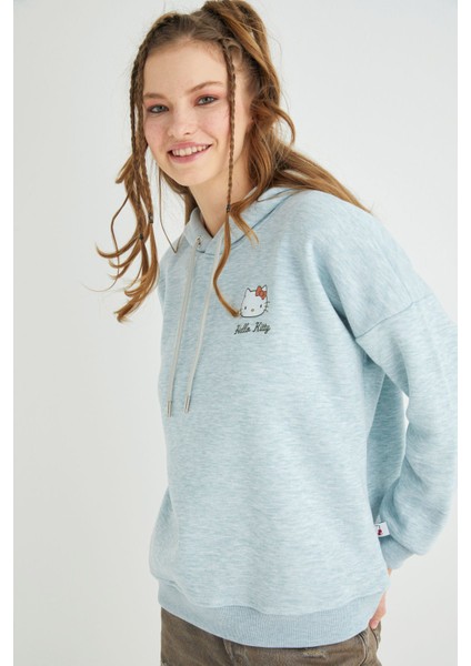 Lisanslı Baskılı Kapüşonlu Fit Yeşil Sweatshirt