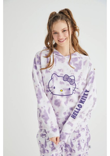 Lisanslı Batik Kapüşonlu Sweatshirt Pijama Üstü
