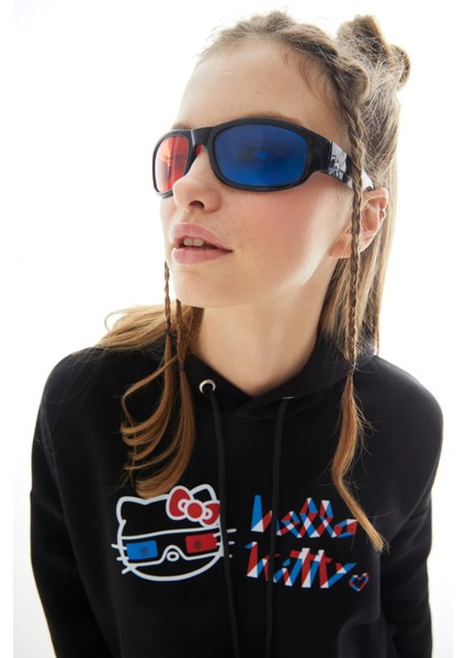 Lisanslı Kapüşonlu Kalın Oversize Siyah Sweatshirt modelleri