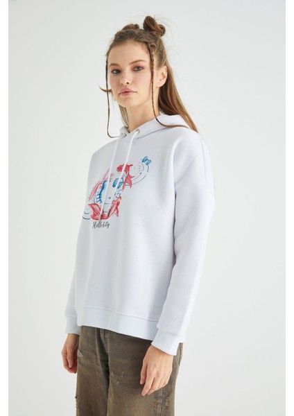 Lisanslı Baskılı Kapüşonlu Oversize Sweatshirt