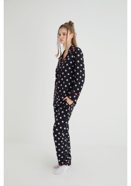 Lisanslı Düğmeli Uzun Kol Pijama Takım Roz-63