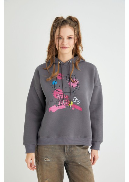 Lisanslı Baskılı Kapüşonlu Sweatshirt