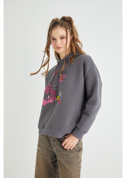 Lisanslı Baskılı Kapüşonlu Sweatshirt