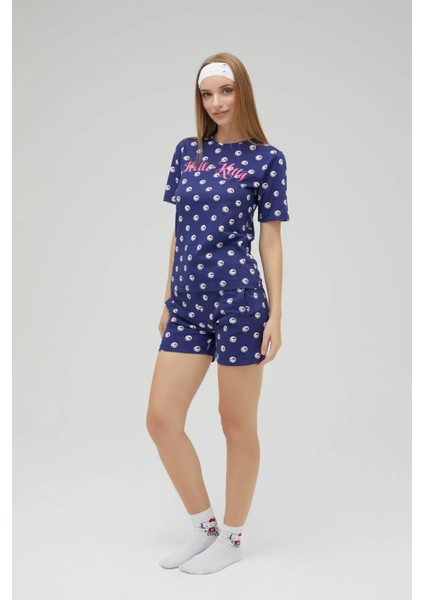 Lisanslı Kısa Kollu Şortlu Lacivert Pijama Takımı