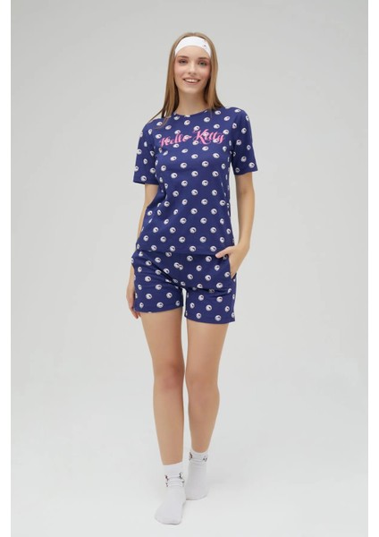 Lisanslı Kısa Kollu Şortlu Lacivert Pijama Takımı