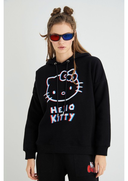 Lisanslı Baskılı 3D Kapüşonlu Kalın Sweatshirt