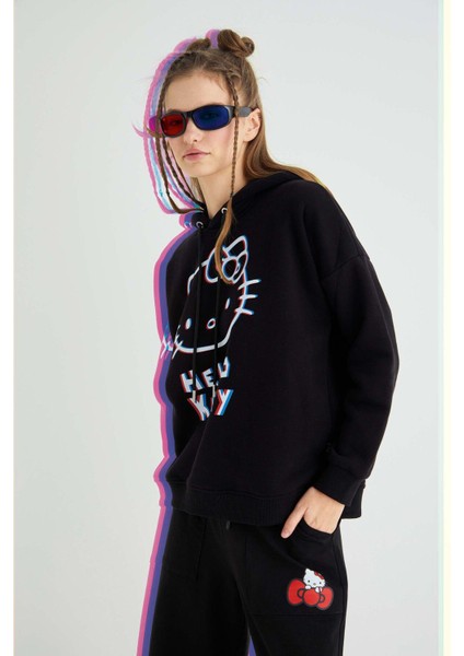 Lisanslı Baskılı 3D Kapüşonlu Kalın Sweatshirt modelleri