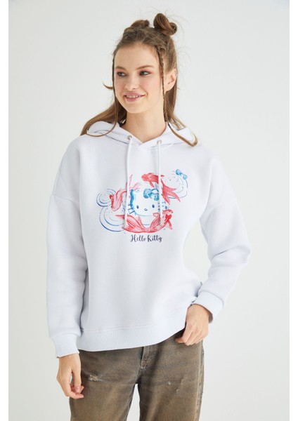 Lisanslı Baskılı Kapüşonlu Oversize Sweatshirt