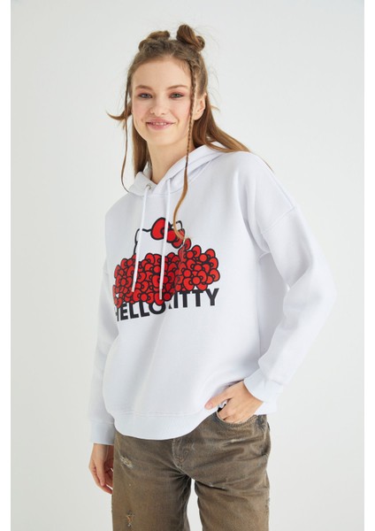 Lisanslı Baskılı Kapüşonlu Kalın Sweatshirt