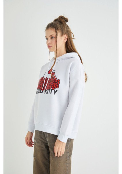 Lisanslı Baskılı Kapüşonlu Kalın Sweatshirt