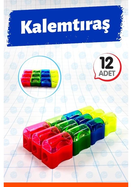Öğrenci Kalemtıraşı Kapaklı Mini Hazneli 12 ADET-T1418