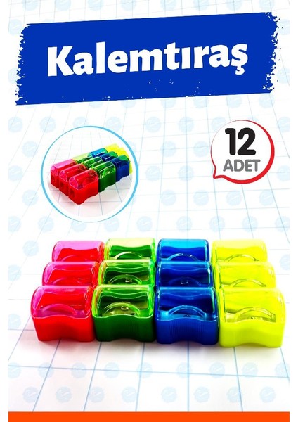Öğrenci Kalemtıraşı Kapaklı Mini Hazneli 12 ADET-T1418 fiyatları