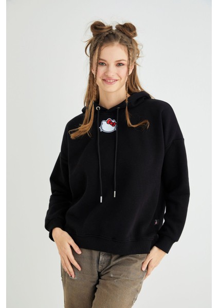 Lisanslı Baskılı Kapüşonlu Kalın Sweatshirt