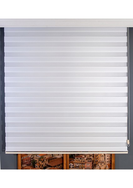 Beyaz Dar Plise Zebra Perde