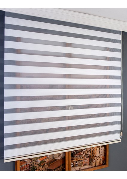 Beyaz Dar Plise Zebra Perde