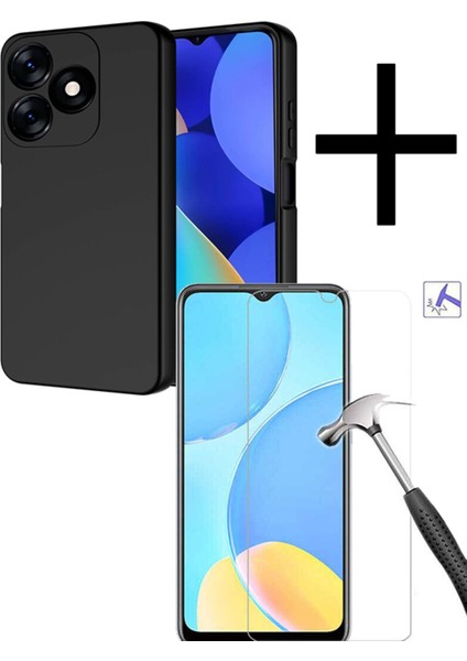 Tecno Spark 10 4g ve Spark 10C Uyumlu Kamera Korumalı Lansman Kadife Kılıf ve Tam Kaplayan Cam