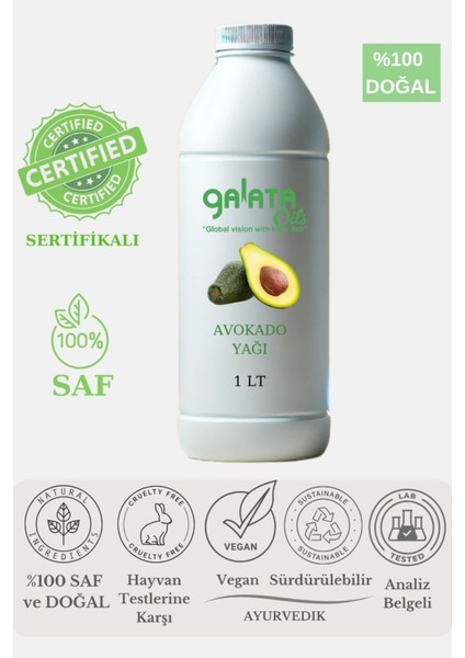 Avokado Yağı (Avokado Oil) Sertifikalı %100 Saf ve Doğal Soğuk Sıkım 1 Lt