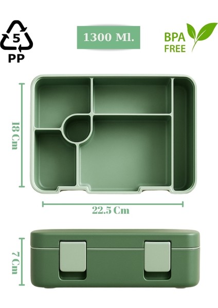Yeni Nesil Çocuk Beslenme Kutusu Tek Katlı - Bölmeli Lunch Box - 1300 Ml. (Plastik Pp5 Malzeme)