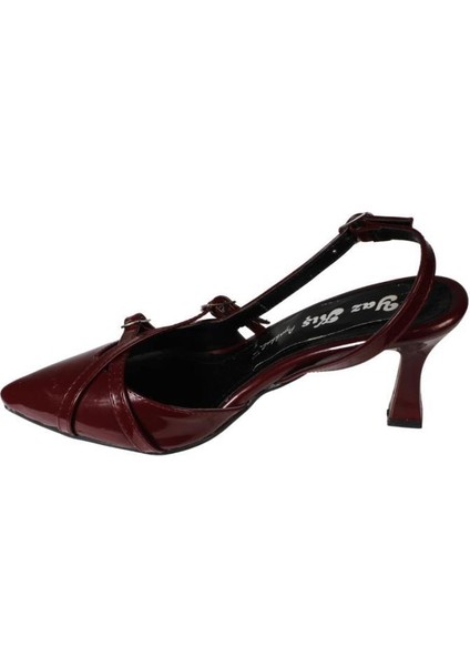Yazkış Kadın Gümüş Saten Bordo Rugan Üstü Toklaı Burnu Sivri 7cm Ince Topuklu Stiletto Ayakkabı modelleri