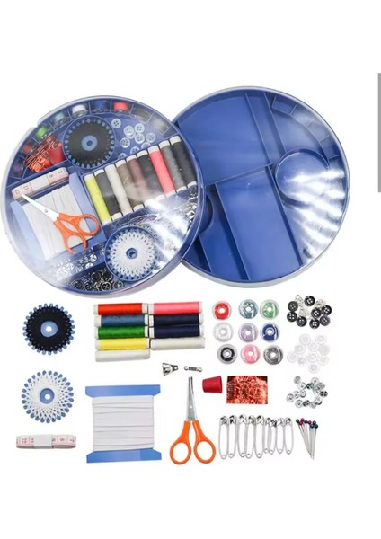 Yuvarlak Kutulu Dikiş Seti, El Işi Malzemeleri, Dikiş Ipi Seti, Iğne, Çıtçıt, Mezura, Lastik Seti fiyatları