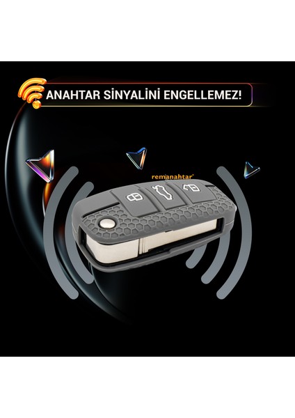 A3 A4 3 Buton Sustalı Silikon Anahtar Kılıfı Gri