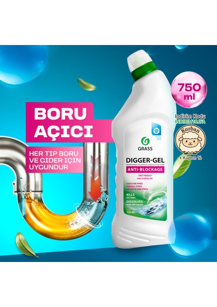Dıgger-Gel Lavabo Açıcı - Kanalizasyon Boruları Için Alkali Temizleyici Jel (750 Ml)