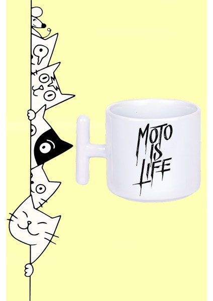 Moto Is Life Motor Hayattır Tasarım Baskılı Beyaz T Sap Kupa Bardak