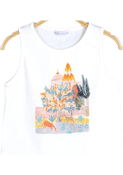 Kız Çocuk T-Shirt Çınar Baskılı Önden Bağlamalı Ekru modelleri